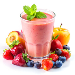 Vibrant Pink Strawberry Smoothie with Fresh Berries and Mint Garnish
