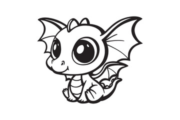 Silhouette of a tiny baby dragon with big expressive eyes and small wings vector art illustration