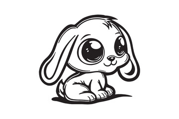 Silhouette of a tiny puppy with big round eyes and floppy ears vector art illustration