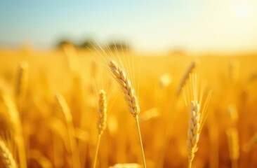 Golden wheat fields swaying in the gentle breeze under a clear sky