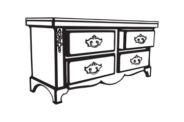 Silhouette of an antique wooden dresser vector art illustration