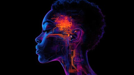 Futuristic Profile Blending Human and Elements with Vibrant Cybernetic Aesthetic