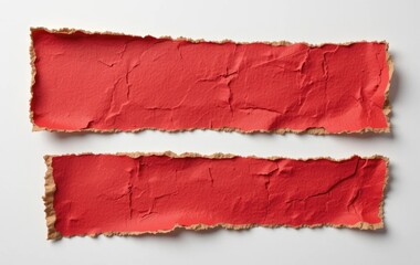 Two Red Torn Paper Strips on White Background for Design Elements