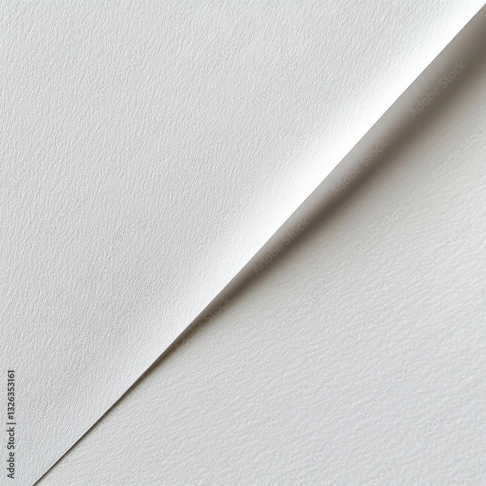 Poster minimalist white textured paper fold: abstract monochrome design for background or mockup use.