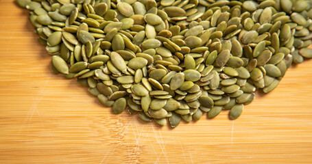 Close up view of pumpkin seeds.