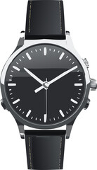 Illustration of an isolated wristwatch, minimalist style with sleek black and silver design, clean lines, transparent background