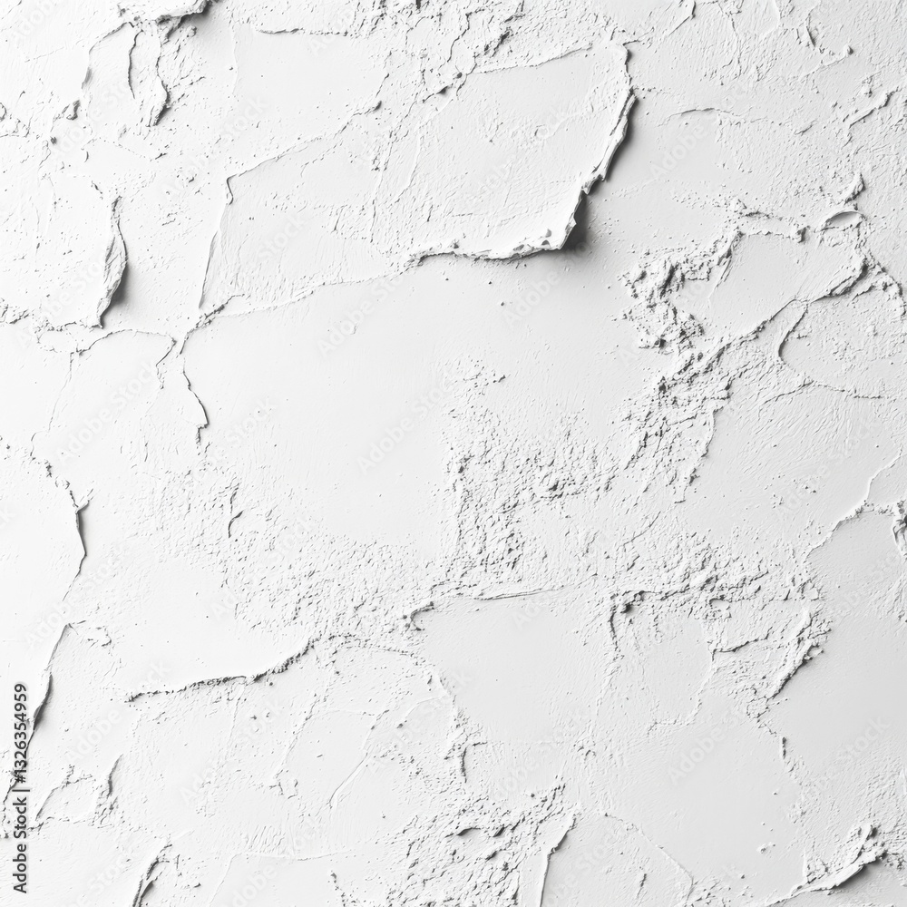 Aufkleber Textured White Plaster Wall: A High-Resolution Abstract Surface with Rough Edges and Fine Cracks, Providing Unique Visual Depth.