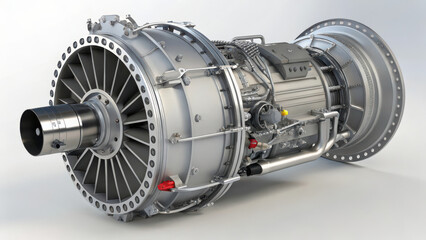 High performance aerospace engine with lightweight alloy construction, showcasing intricate design and engineering. This component is essential for modern aviation technology