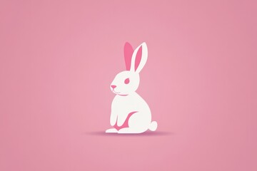 A charming and cute pink rabbit sitting on a soft pastel background, evoking feelings of innocence and playfulness while showcasing a modern and minimalistic approach.