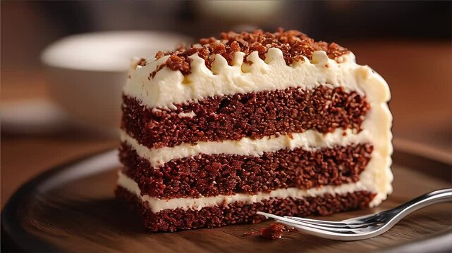 Plate with slice of tasty homemade chocolate cake on table