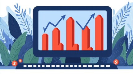 Fototapeta premium Business Growth Visualization with Financial Charts and Nature Elements