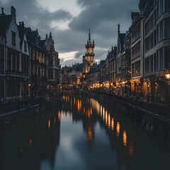 Fototapeta premium Canal city at twilight