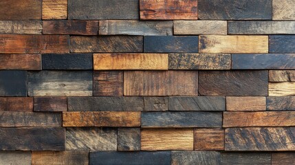 Rustic wooden wall with various shades and textures of reclaimed timber planks