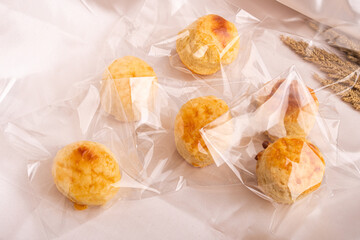 Homemade Cheese Scone on wooden plate