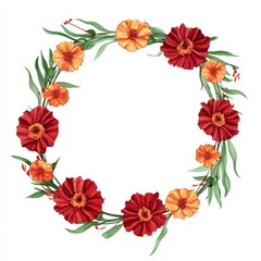 Obraz premium A watercolor frame featuring marigold flowers that has been hand drawn