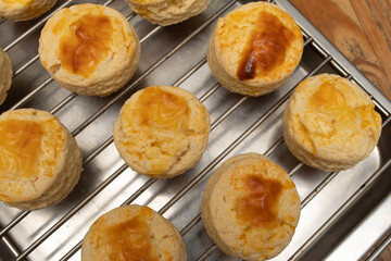 Homemade Cheese Scone freshly baked on a stack