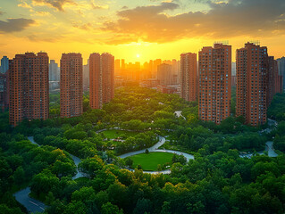 City Park Sunset Aerial View