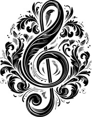 treble clef g-clef, music, theory, vector, illustration, baroque, graphic, image, print, logo, leaves, ai, eps, png, transparent, isolated	