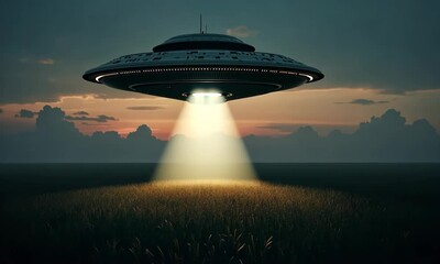 UFO Landing in Field at Dusk: An Alien Encounter