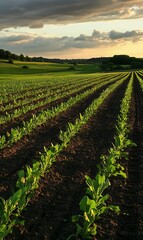 a field of crops in the sun