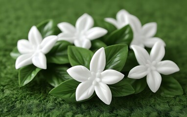 Fototapeta premium Stunning White Flowers Green Leaves Artificial Floral Arrangement