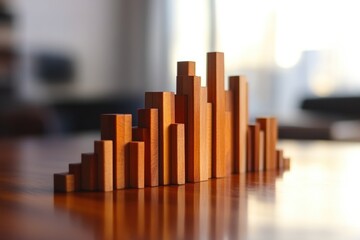Symbolic Growth Depicted with Wooden Blocks in Office Setting