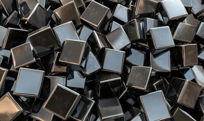 Obraz premium Pile of shiny black cubes background for abstract design