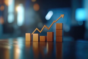 Symbolizing Business Expansion with Wooden Blocks and Arrows
