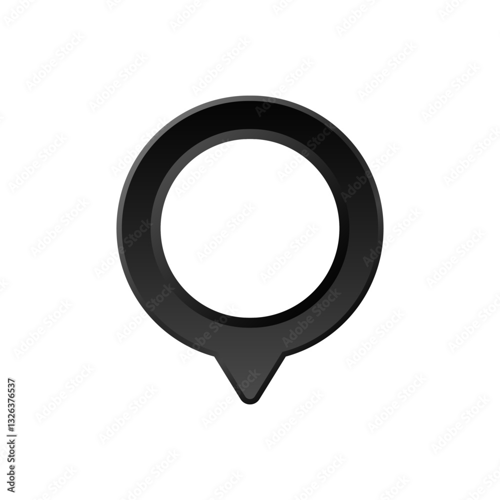 Poster black pointer icon with a circular hollow center. commonly used for location and map marking.