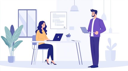 Business lawyer consulting a corporate client in an elegant office discussing legal contracts with documents and a laptop