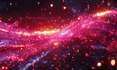 Fototapeta premium Pink particle wave flowing in dark space, ideal for digital art backdrop