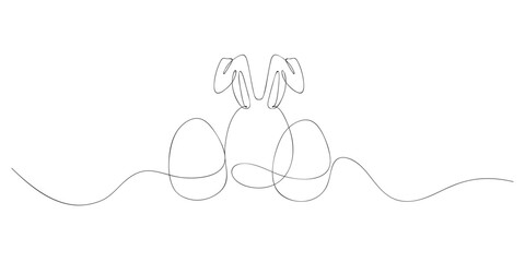 One continuous line of easter egg with bunny ears on transparent background