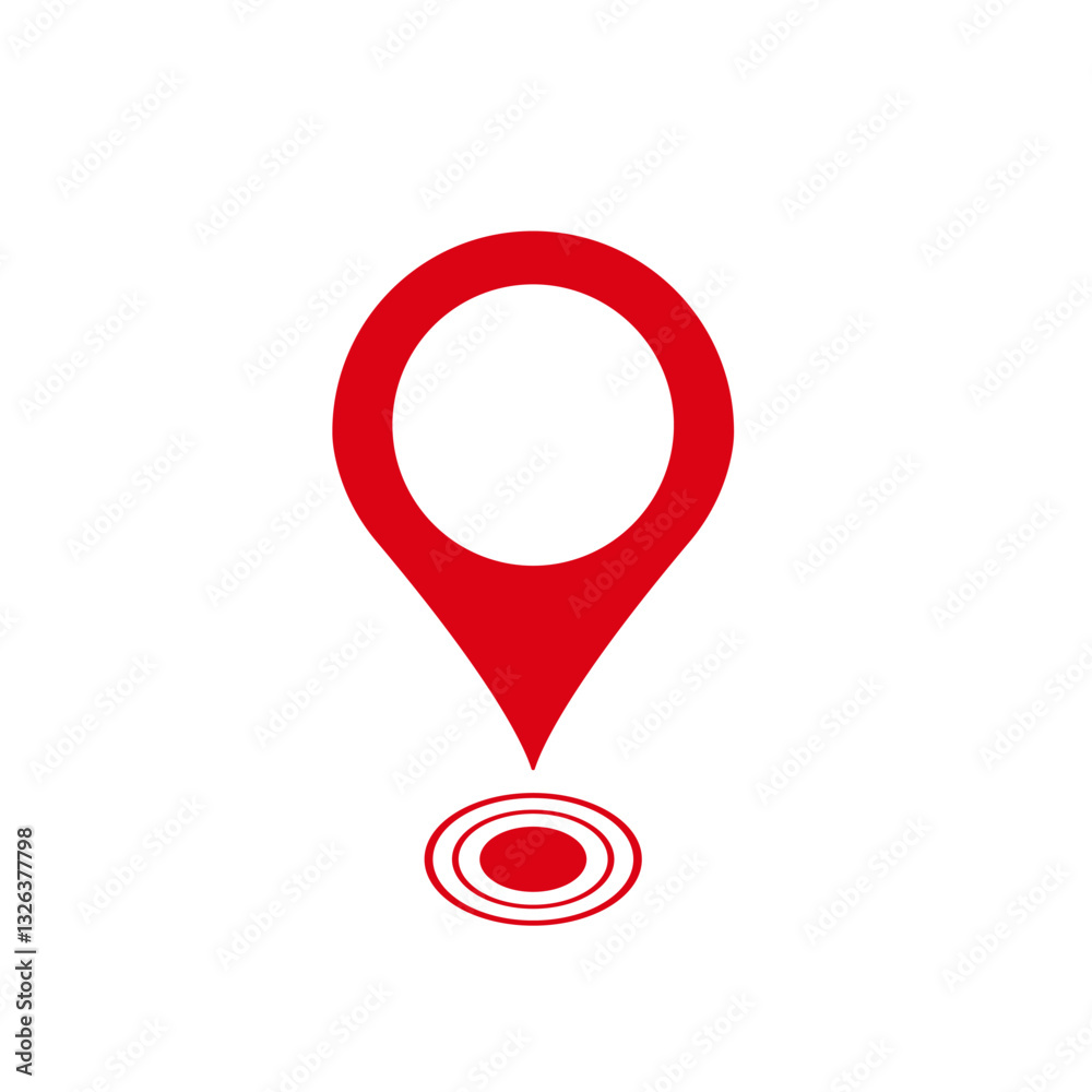Poster A red location icon with concentric rings, commonly used in navigation and map interfaces.
