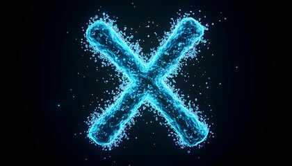 Abstract, glowing,  blue X shape, particle effect
