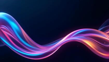 Fototapeta premium Vagues fluides holographiques néon en mouvement avec formes cylindriques sur fond sombre. Rendu 3D futuriste.