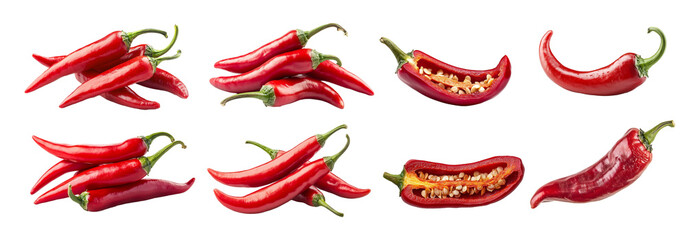 Set of red hot chili peppers isolated on white