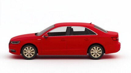 Detailed Red Car Model Side View on White Background