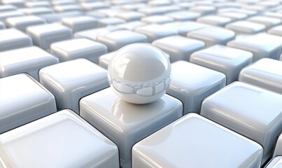 Obraz premium White sphere on cube grid, abstract background, design element