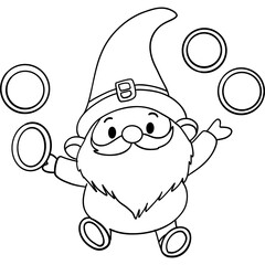 Obraz premium St patricks day Gnome theme, A cheerful gnome juggling rings, ideal for coloring pages or festive designs. Outline for coloring.