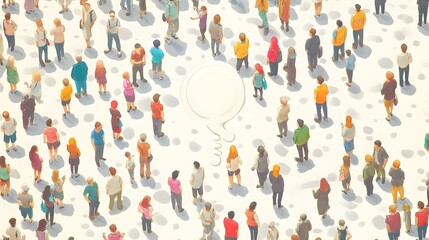 Isometric Illustration of Diverse Society People with Text and Thought Bubble