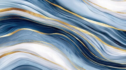 Elegant Blue and Gold Abstract Waves with Fluid Art Style
