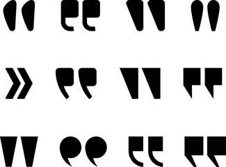 Quotation marks collection. Black quotes icon set. Speech mark symbol Punctuation marks Citation sign.