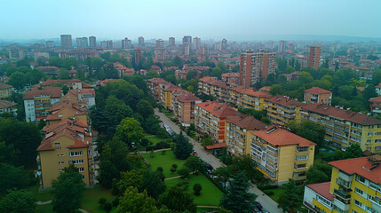 Fototapeta premium Cityscape with residential buildings and parks