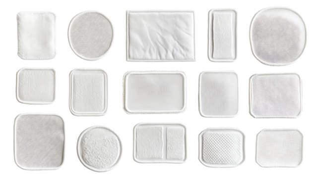 Set of White Embroidered Patch Mockup in white & transparent