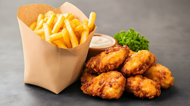 Crispy fried chicken and french fries combo