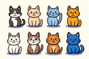 Fototapeta premium Cute cartoon cats in various colors (1)