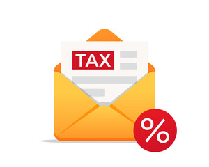 Tax form in open envelope. Tax letter. Tax mail. Vector illustration.