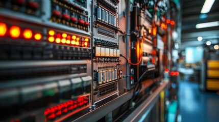 Inside a modern semiconductor facility, advanced integrated circuit testing and analysis equipment operates, showcasing intricate electronic processes and vibrant displays