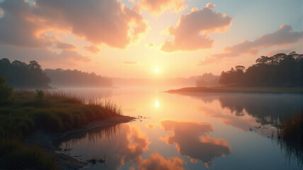 Fototapeta premium sunset over the lake