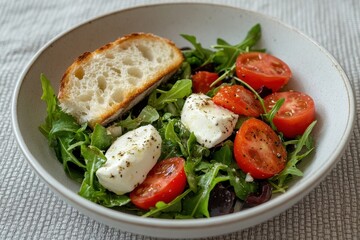 Fresh Arugula Salad with Cherry Tomatoes and Grilled Bread Slice
